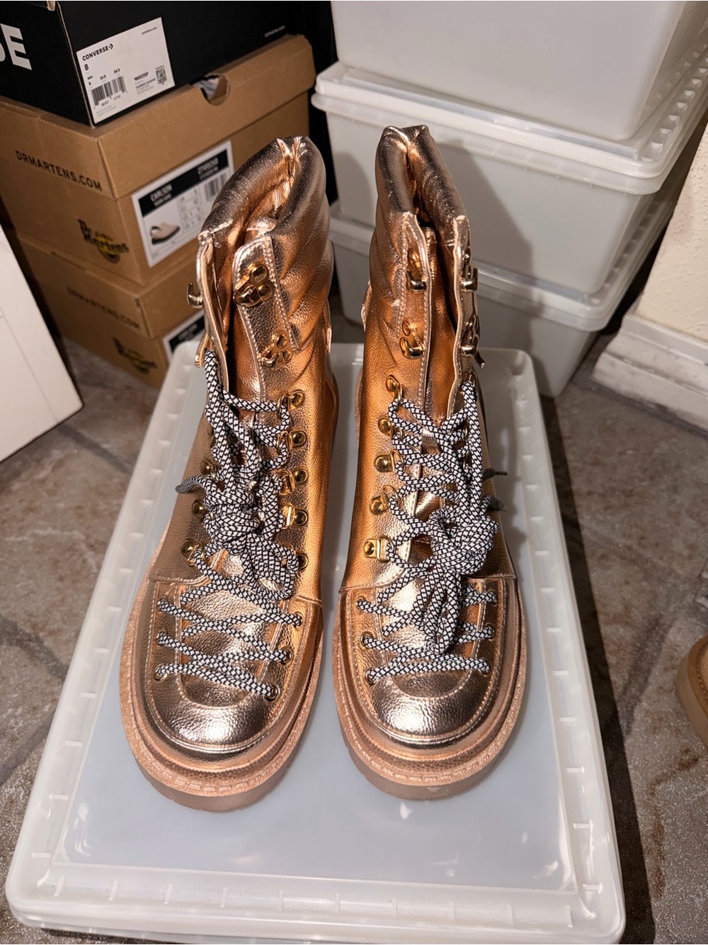 Metallic Rose Gold Women's Lace-Up Ankle Boots